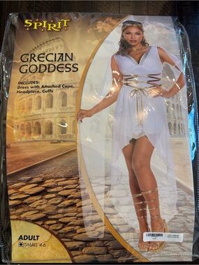 Spirit Grecian Goddess Athena Roman Toga Costume White Gold Adult Small NIP